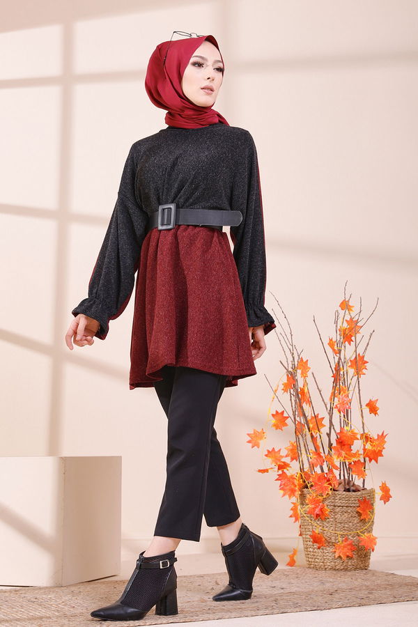 Düz Bisiklet Yaka Kadın Bordo 5287 TUNIK - 5287