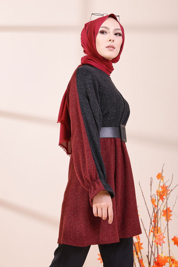 Düz Bisiklet Yaka Kadın Bordo 5287 TUNIK - 5287