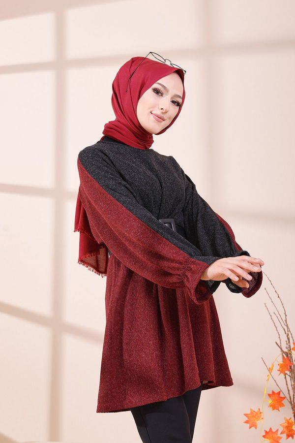 Düz Bisiklet Yaka Kadın Bordo 5287 TUNIK - 5287