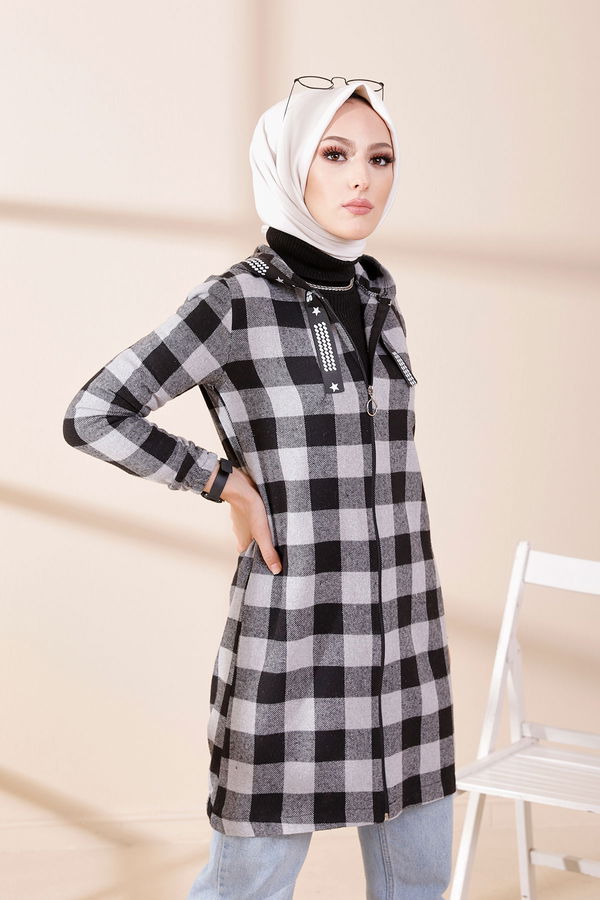 Düz Kapşonlu Yaka Kadın Gri 3356 TUNIK - Vizon - 46 - 3356 GRİ