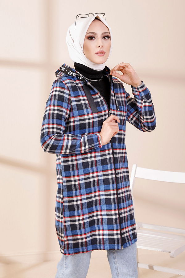 Düz Kapşonlu Yaka Kadın Mavi 3356 TUNIK - Vizon - 46 - 3356 MAVİ
