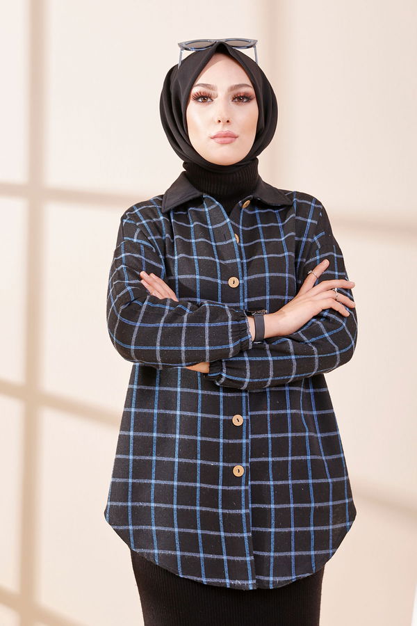 Düz Gömlek Yaka Kadın Mavi 3331 GOMLEK - 3331 MAVİ