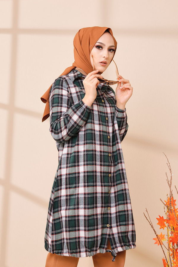 Düz Gömlek Yaka Kadın Yeşil TUNIK - 3294 YEŞİL