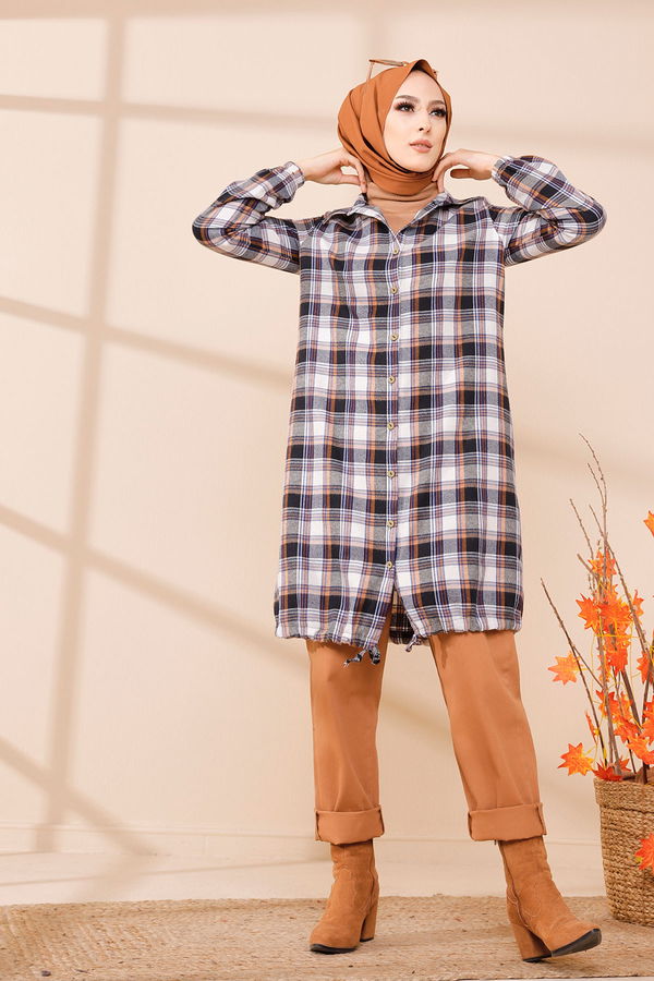 Düz Gömlek Yaka Kadın Taba TUNIK - 3294