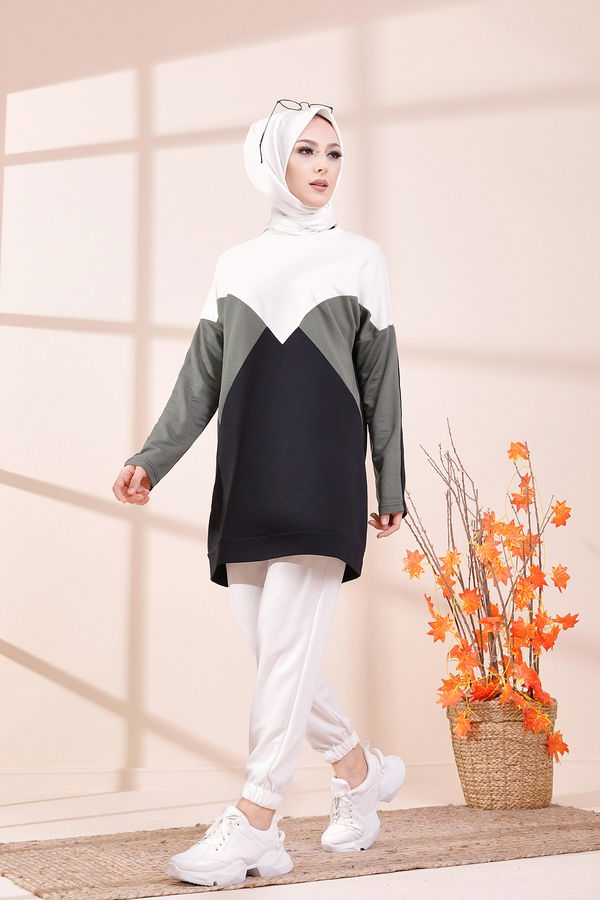 Düz Orta Kadın Haki TUNIK - 3425 HAKİ