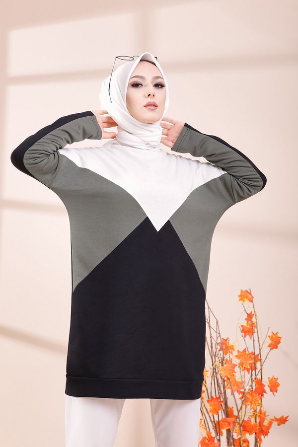 Düz Orta Kadın Haki TUNIK - 3425 HAKİ