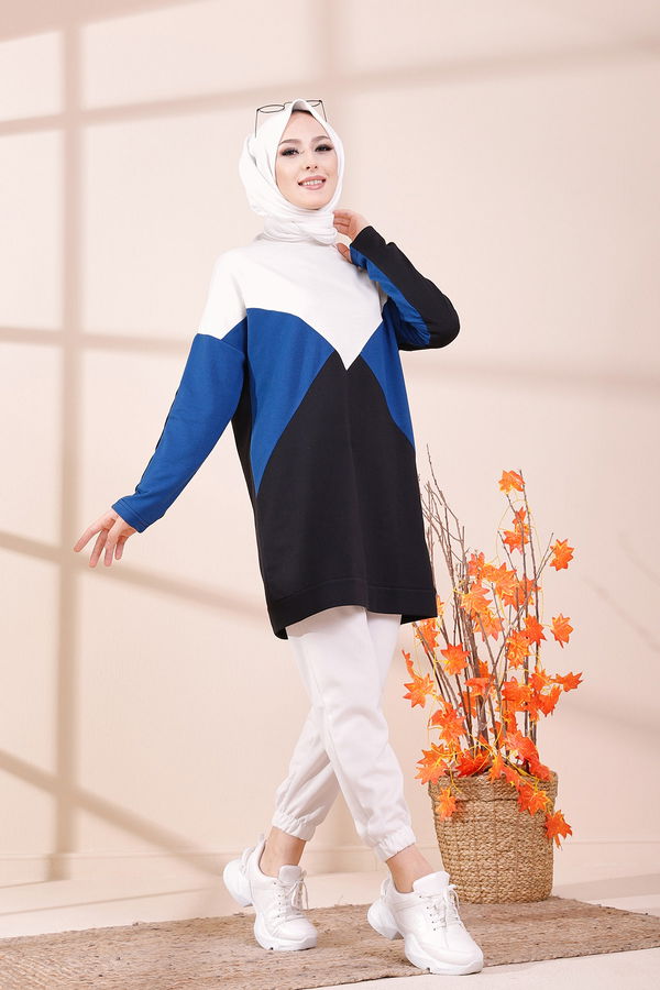 Düz Orta Kadın Mavi TUNIK - 3425