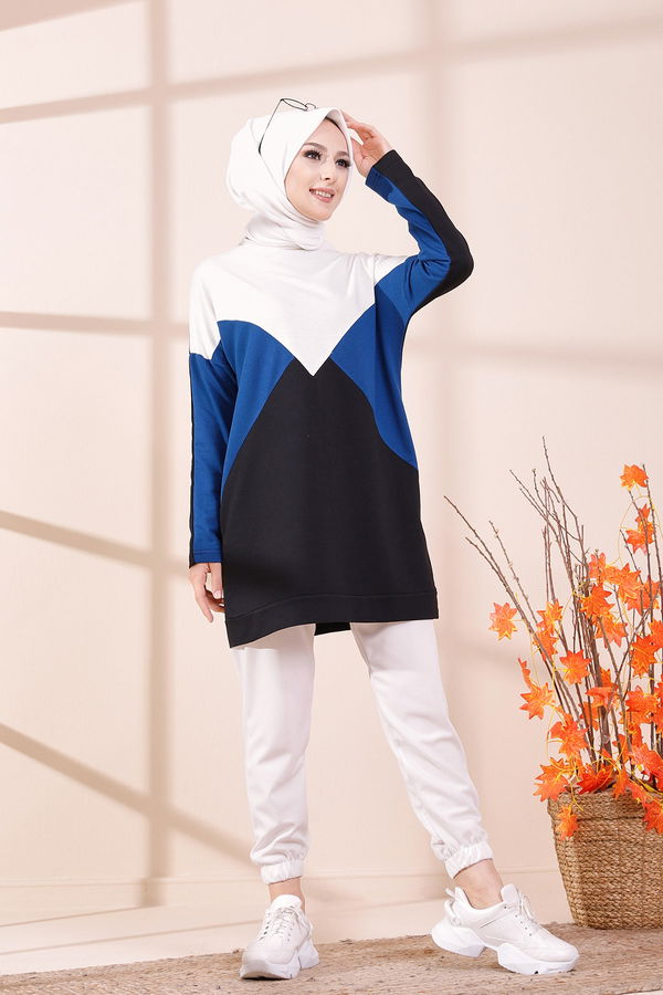 Düz Orta Kadın Mavi TUNIK - 3425