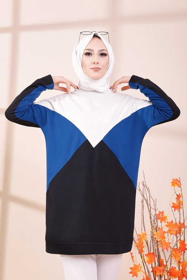 Düz Orta Kadın Mavi TUNIK - 3425