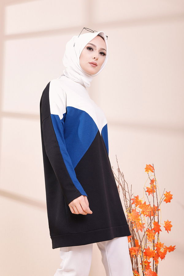 Düz Orta Kadın Mavi TUNIK - 3425