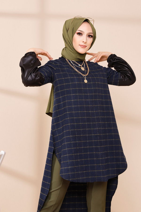 Düz Orta Kadın Lacivert TUNIK - 3305