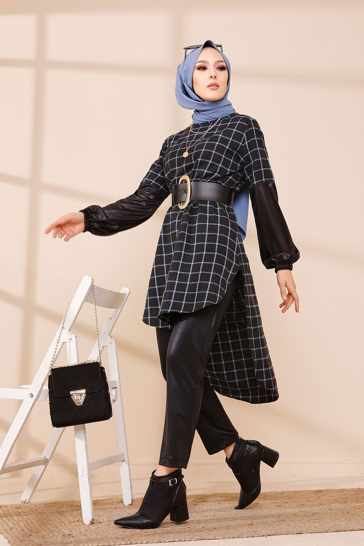 Düz Orta Kadın Mavi TUNIK - 3305 MAVİ