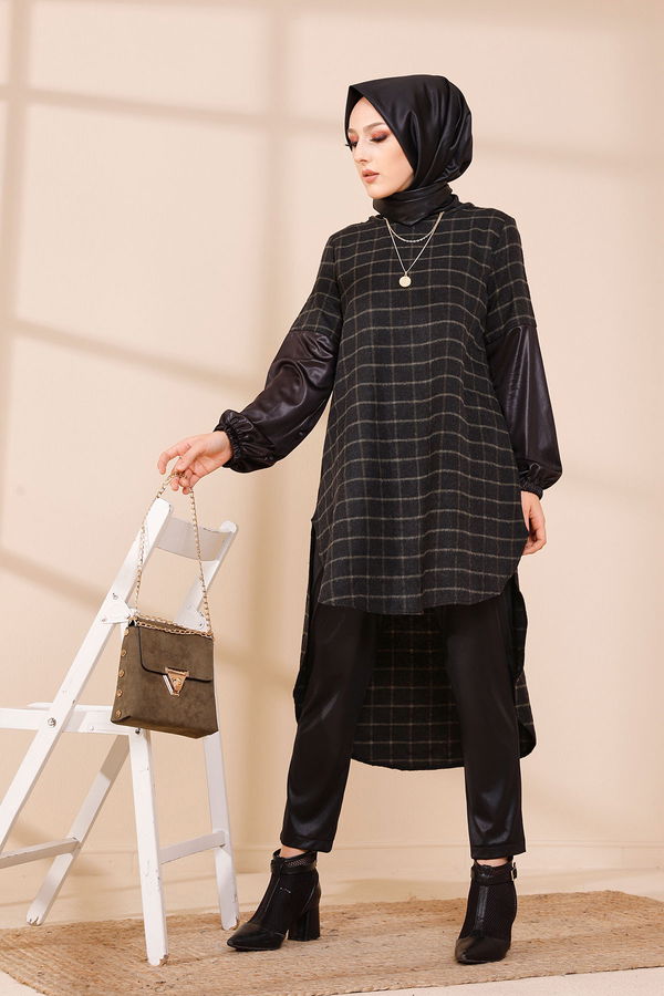Düz Orta Kadın Haki TUNIK - 3305