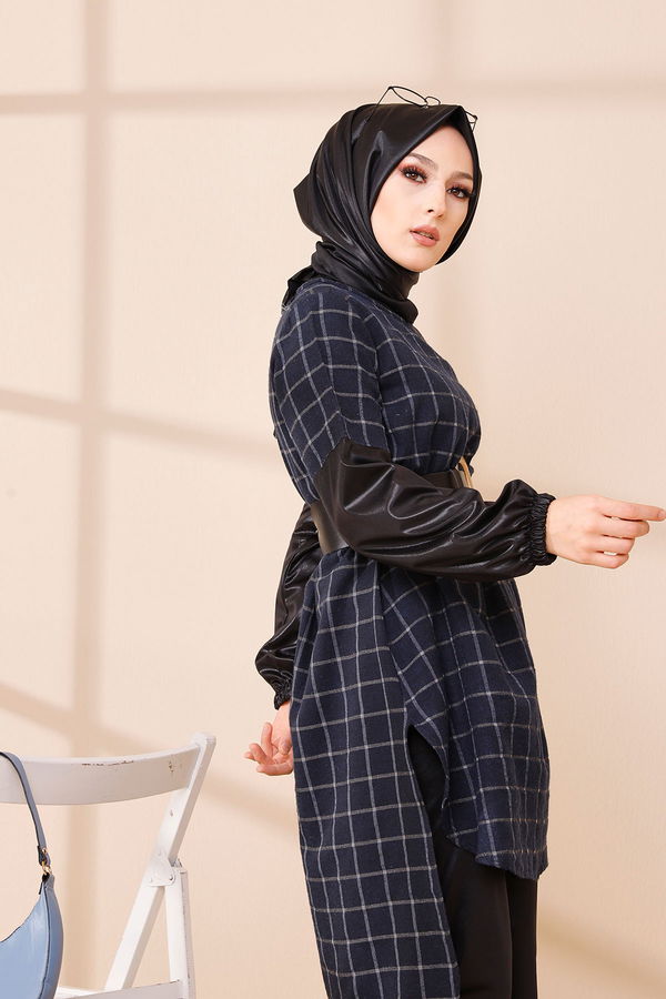 Düz Orta Kadın Lacivert TUNIK - 3305