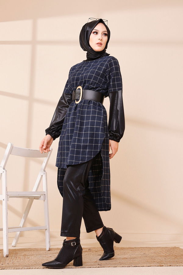 Düz Orta Kadın Lacivert TUNIK - 3305
