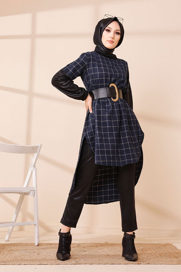 Düz Orta Kadın Lacivert TUNIK - 3305