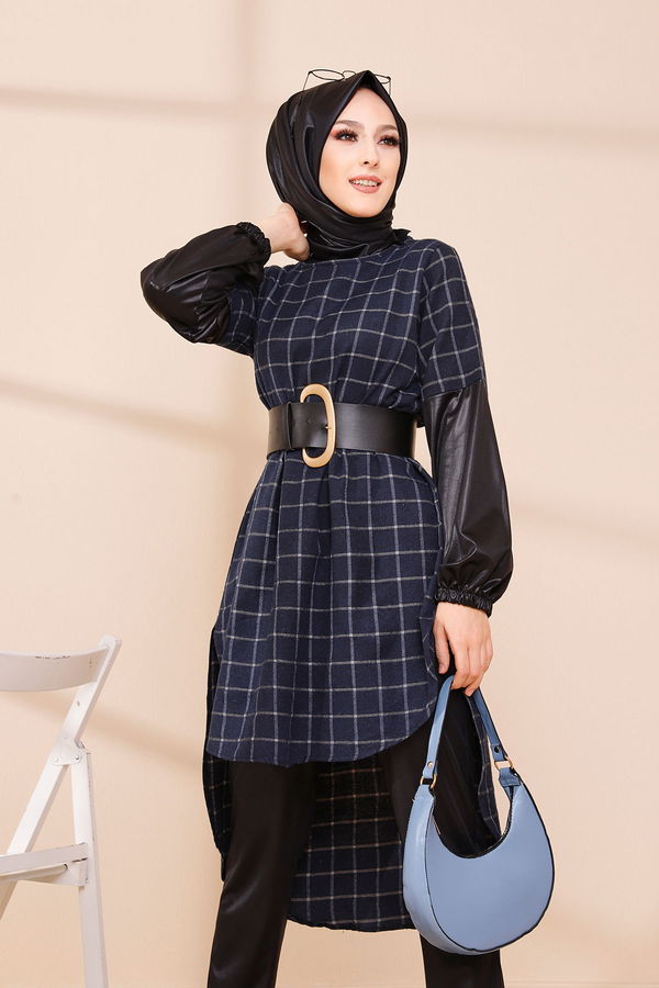 Düz Orta Kadın Lacivert TUNIK - 3305