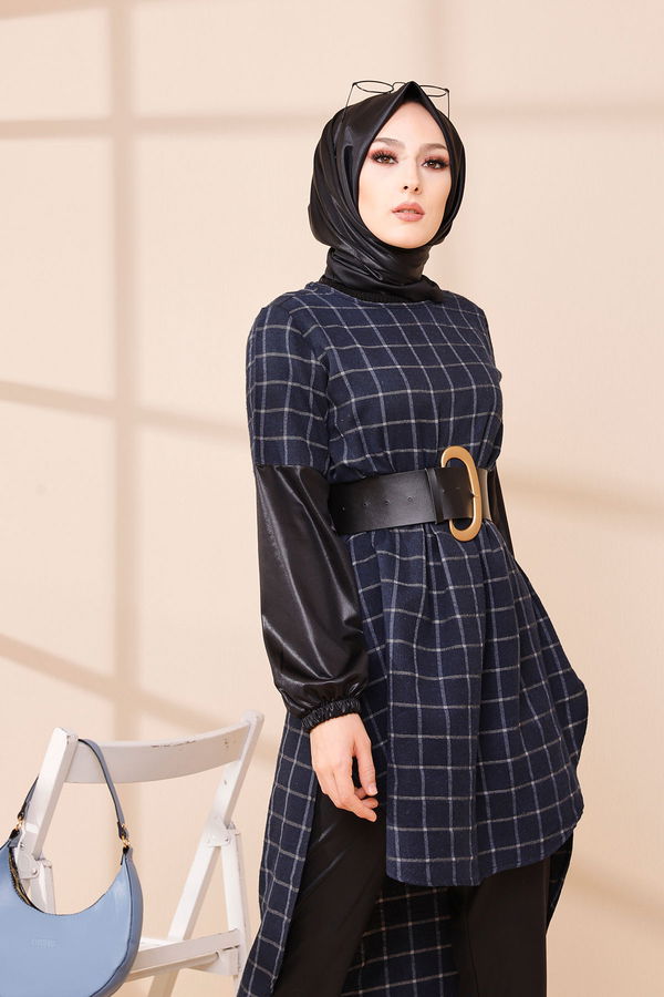 Düz Orta Kadın Lacivert TUNIK - 3305