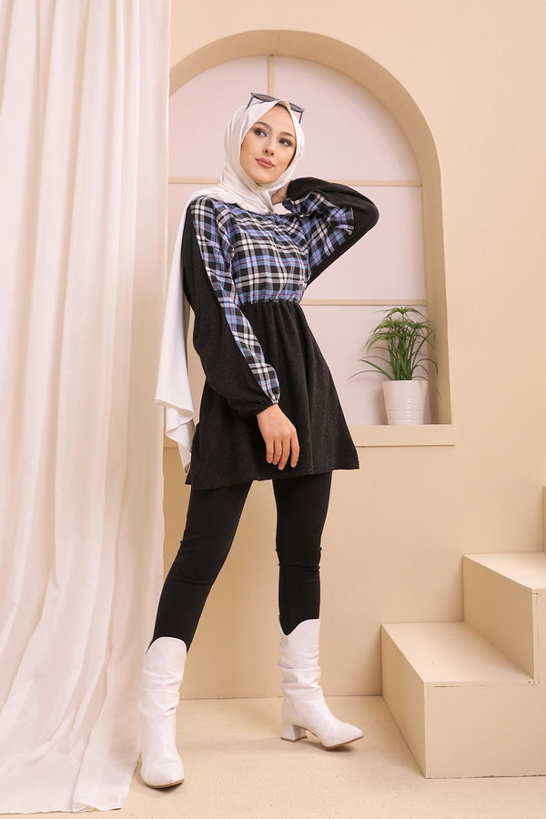 Düz Bisiklet Yaka Kadın Mavi 5290 TUNIK - 5290