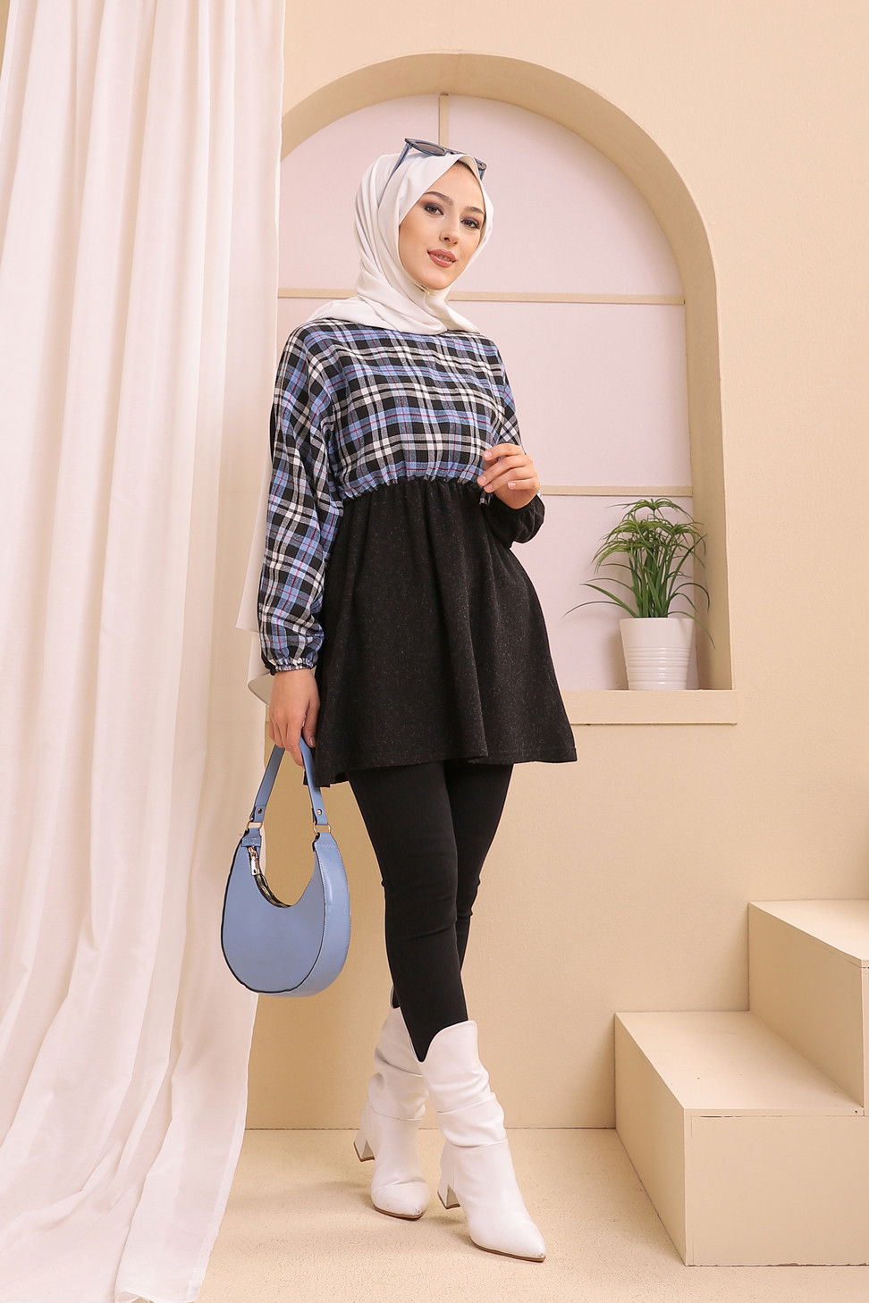 Düz Bisiklet Yaka Kadın Mavi 5290 TUNIK - 5290
