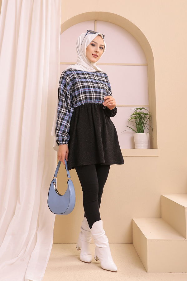 Düz Bisiklet Yaka Kadın Mavi 5290 TUNIK - 5290