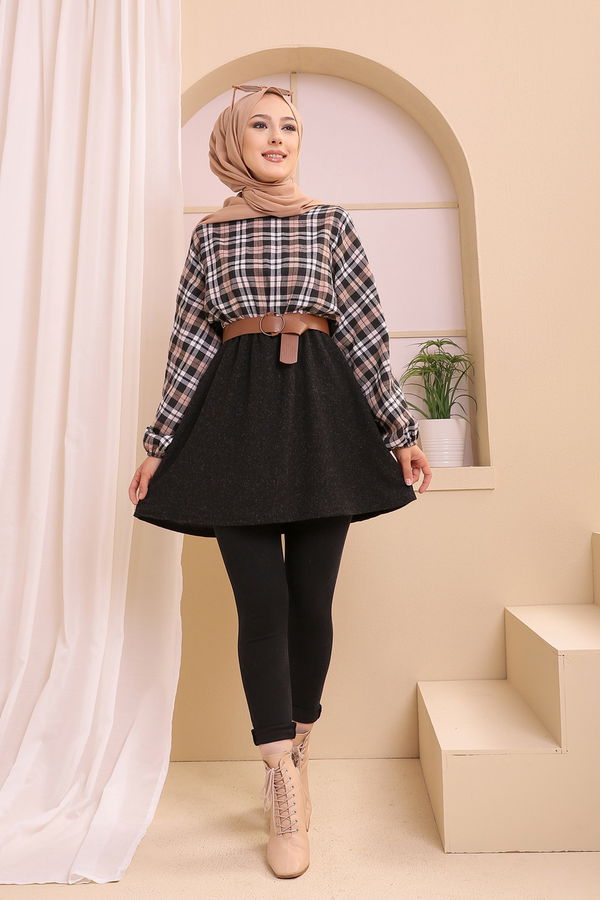 Düz Bisiklet Yaka Kadın Kahverengi 5290 TUNIK - 5290