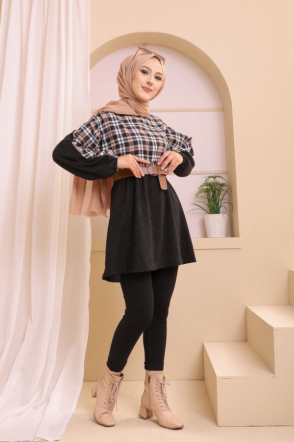 Düz Bisiklet Yaka Kadın Kahverengi 5290 TUNIK - 5290