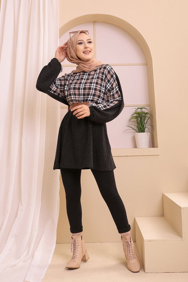 Düz Bisiklet Yaka Kadın Kahverengi 5290 TUNIK - 5290