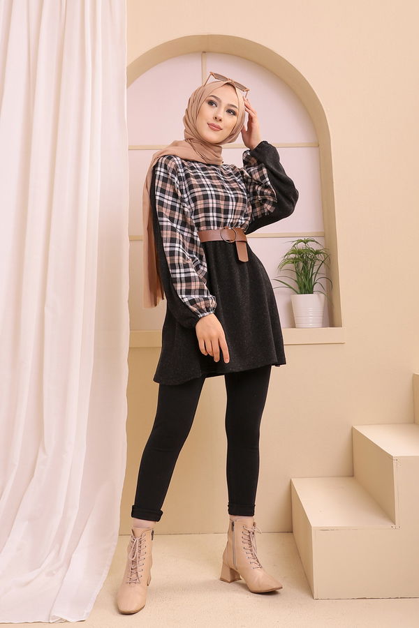 Düz Bisiklet Yaka Kadın Kahverengi 5290 TUNIK - 5290