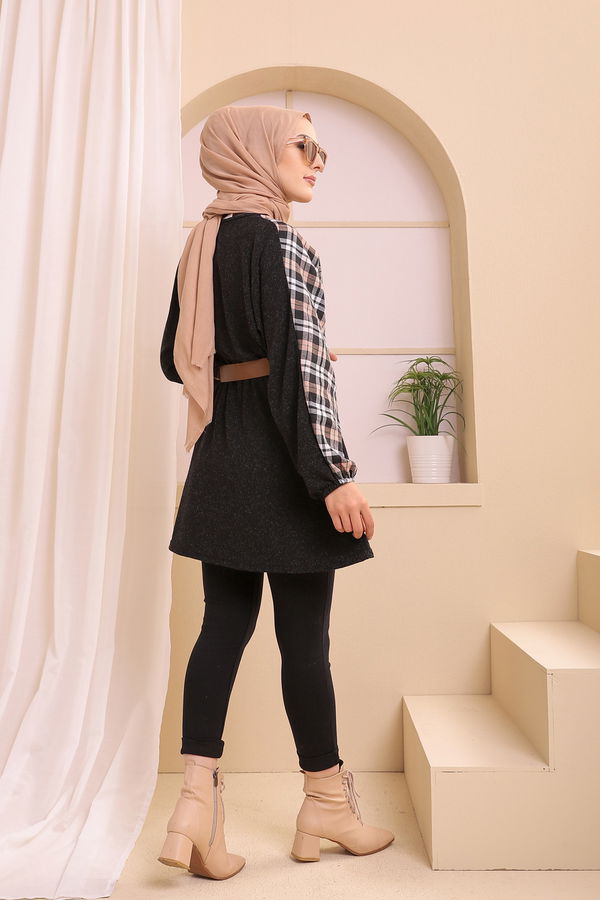 Düz Bisiklet Yaka Kadın Kahverengi 5290 TUNIK - 5290