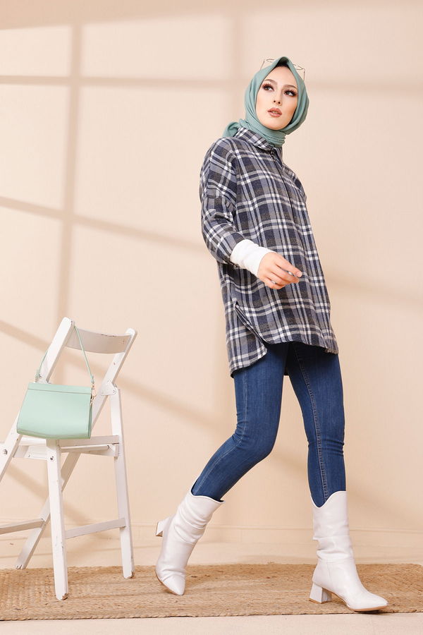 Düz Orta Kadın Lacivert TUNIK - 3458 LACİVERT