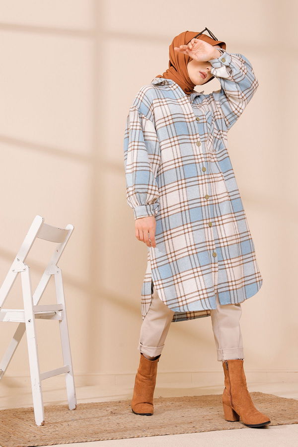 Düz Gömlek Yaka Kadın Mavi 8670 TUNIK - 8670 MAVİ