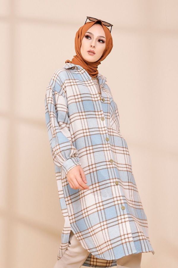 Düz Gömlek Yaka Kadın Mavi 8670 TUNIK - 8670 MAVİ