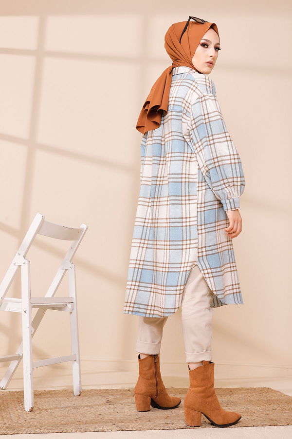 Düz Gömlek Yaka Kadın Mavi 8670 TUNIK - 8670 MAVİ