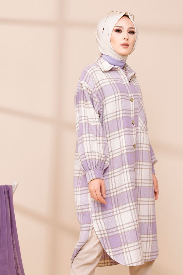 Düz Gömlek Yaka Kadın Lila 8670 TUNIK - 8670 LİLA