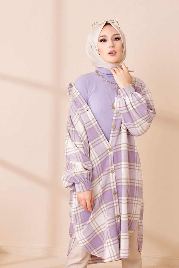 Düz Gömlek Yaka Kadın Lila 8670 TUNIK - 8670 LİLA