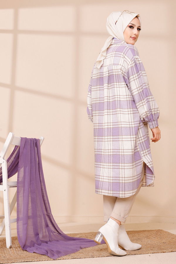 Düz Gömlek Yaka Kadın Lila 8670 TUNIK - 8670 LİLA