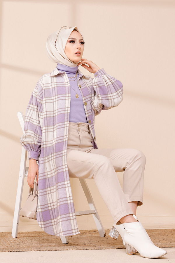 Düz Gömlek Yaka Kadın Lila 8670 TUNIK - 8670 LİLA