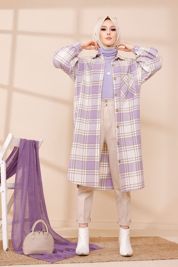 Düz Gömlek Yaka Kadın Lila 8670 TUNIK - 8670 LİLA