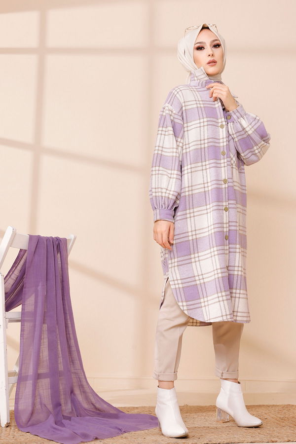 Düz Gömlek Yaka Kadın Lila 8670 TUNIK - 8670 LİLA