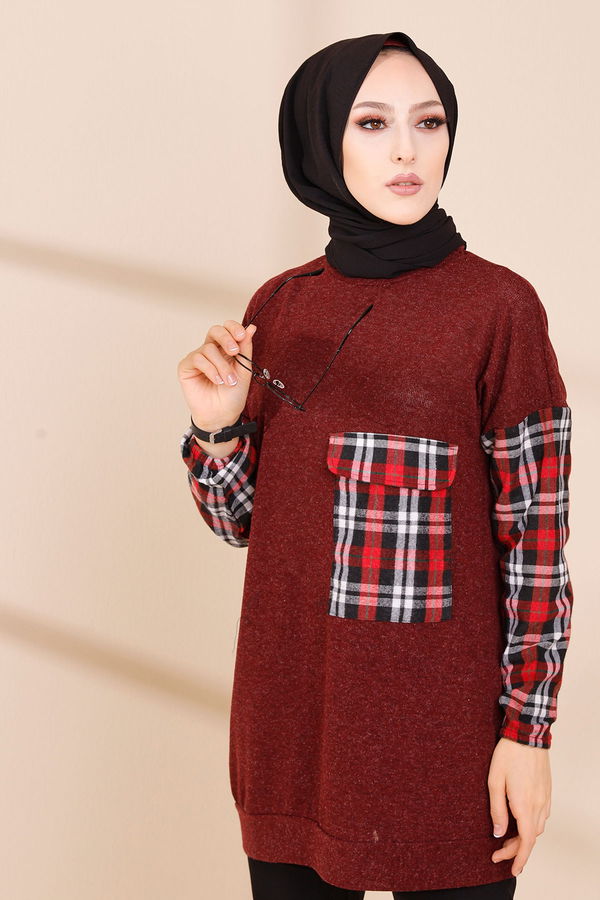 Düz Bisiklet Yaka Kadın Bordo 5279 TUNIK - 5279 BORDO