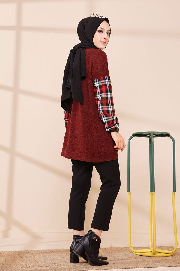 Düz Bisiklet Yaka Kadın Bordo 5279 TUNIK - 5279 BORDO