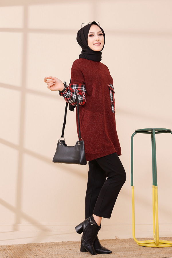 Düz Bisiklet Yaka Kadın Bordo 5279 TUNIK - 5279 BORDO