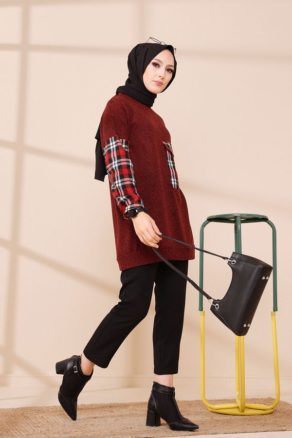 Düz Bisiklet Yaka Kadın Bordo 5279 TUNIK - 5279 BORDO