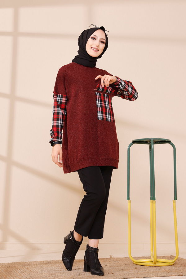 Düz Bisiklet Yaka Kadın Bordo 5279 TUNIK - 5279 BORDO