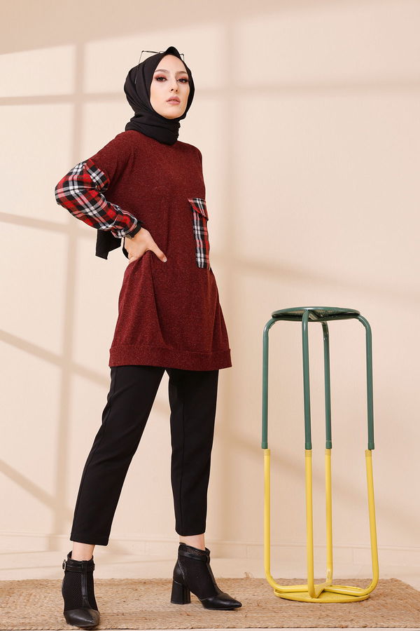 Düz Bisiklet Yaka Kadın Bordo 5279 TUNIK - 5279 BORDO