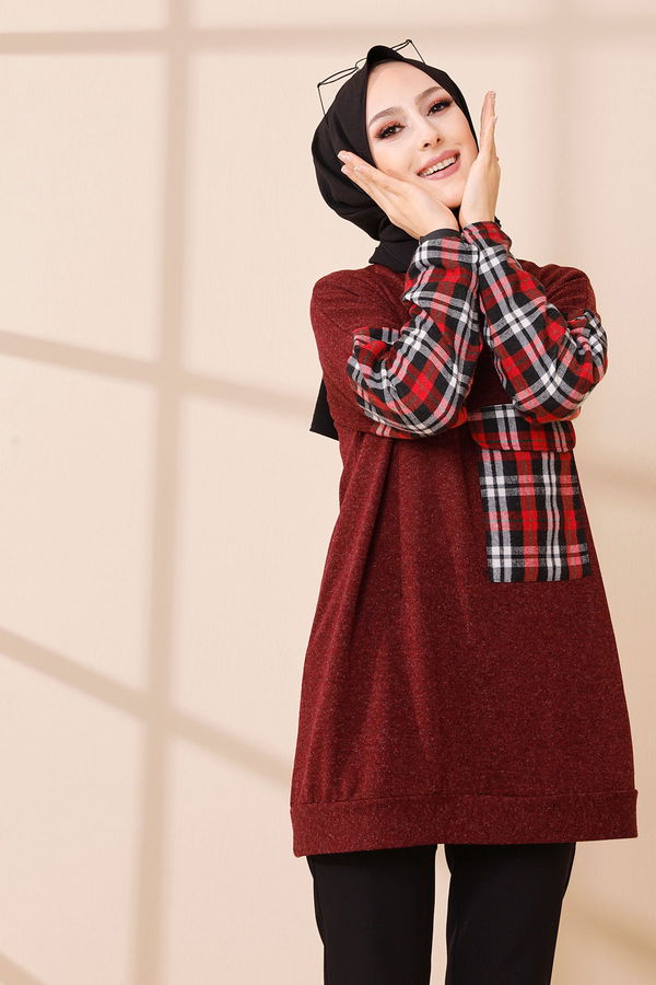 Düz Bisiklet Yaka Kadın Bordo 5279 TUNIK - 5279 BORDO