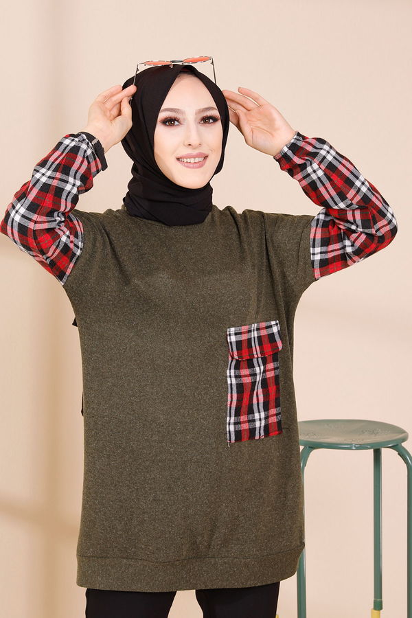 Düz Bisiklet Yaka Kadın Haki 5279 TUNIK - 5279