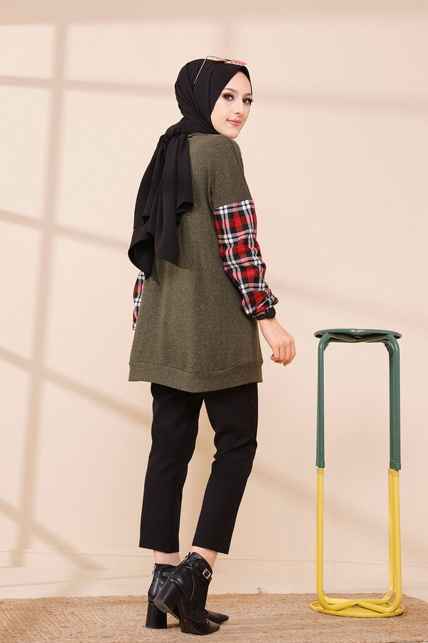 Düz Bisiklet Yaka Kadın Haki 5279 TUNIK - 5279