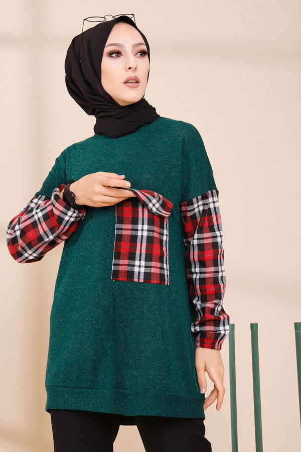 Düz Bisiklet Yaka Kadın Yeşil 5279 TUNIK - 5279